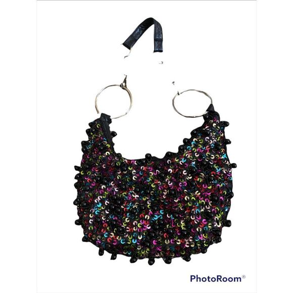 Vintage Sequin & Beaded Crescent Shaped Bag - Picture 1 of 9